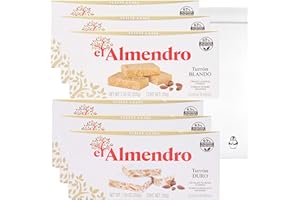 El Almendro Crunchy Almond Nougat and Soft Turron - Creamy Almond Turron Turron Blando y Duro con Almendras Calidad Suprema W/ Premium Penguin Quick Storage Pouch… (6 Pack Hard/Soft)