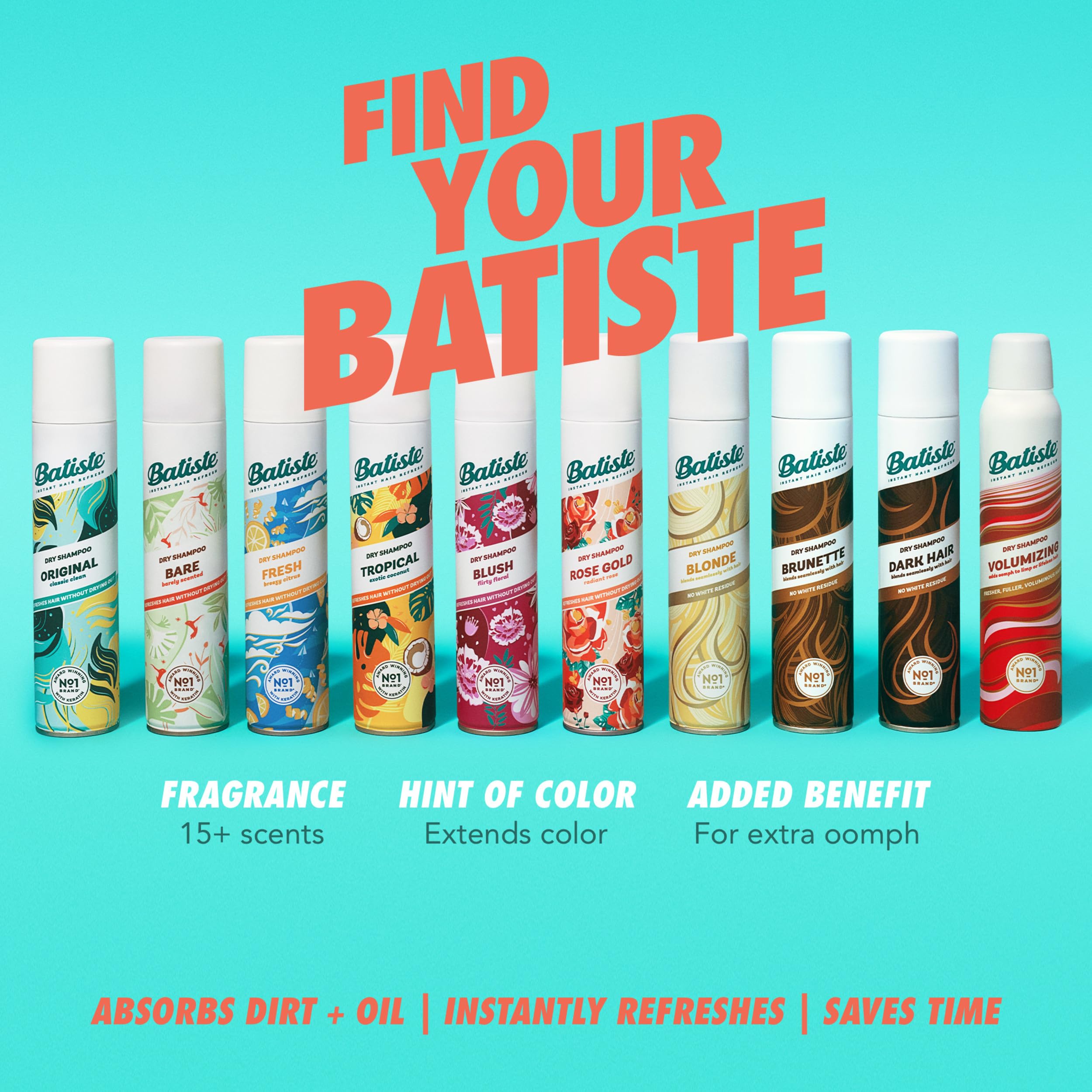 Batiste Dry Shampoo, Bare Fragrance, Refresh Hair and Absorb Oil Between Washes, Waterless Shampoo for Added Hair Texture and Body, 5.71 oz