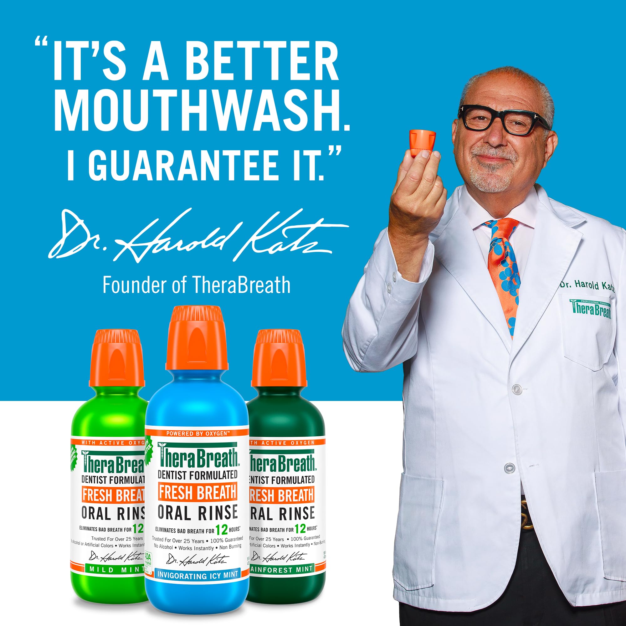 TheraBreath Fresh Breath Mouthwash, Icy Mint Flavor, Alcohol-Free, 16 Fl Oz (Pack of 2)