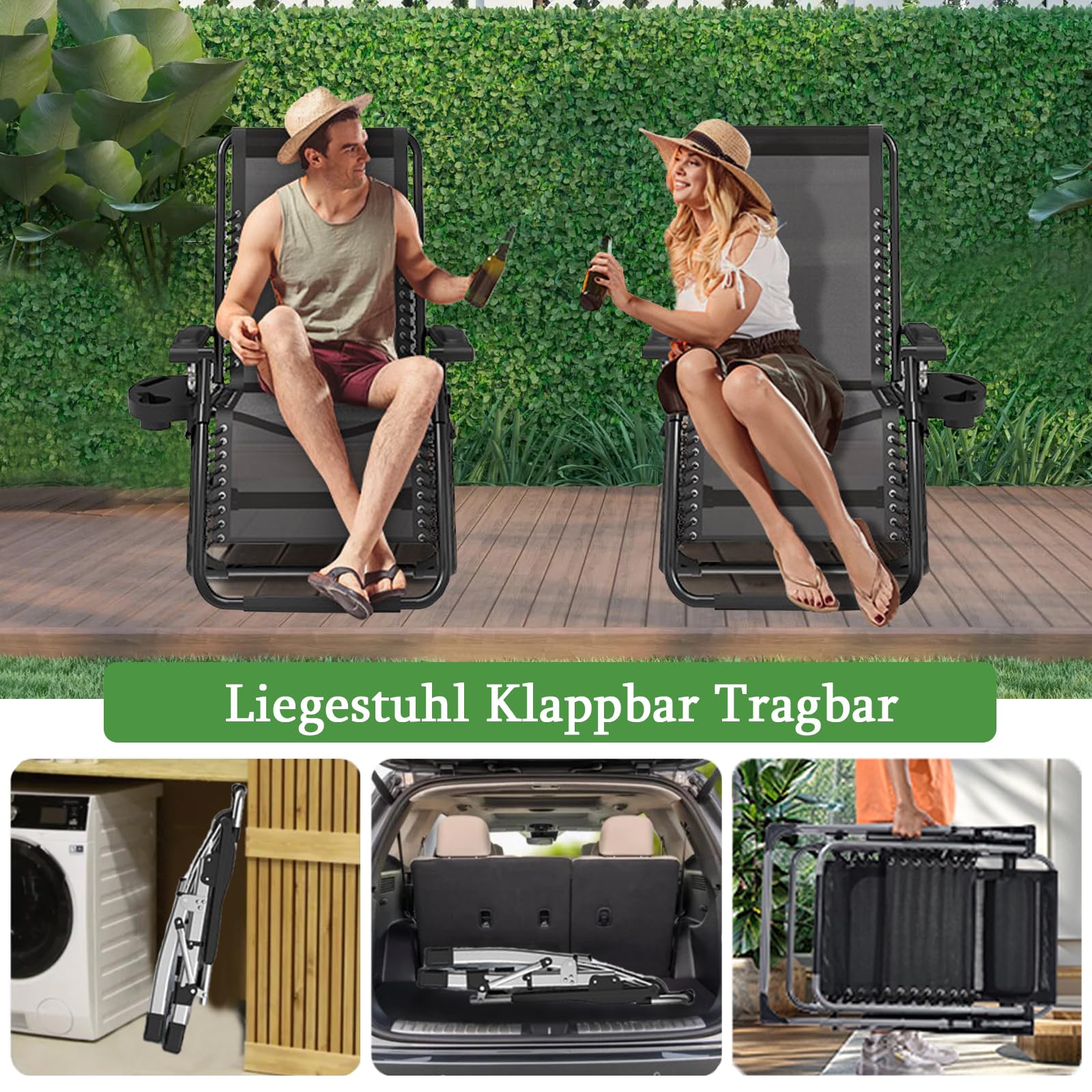 haiorjun Sonnenliege Liegestuhl Klappbar 200kg Belastbar Klappbare Gartenliege mit Abnehmbare Kissen und Auflage, Extra Breite 72 cm Relaxliege Garten Verstellbare Rückenlehne Balkonliege 7