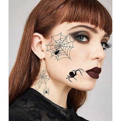 Amazon Com Golray 12 Sheet Halloween Face Tattoos Spider Web