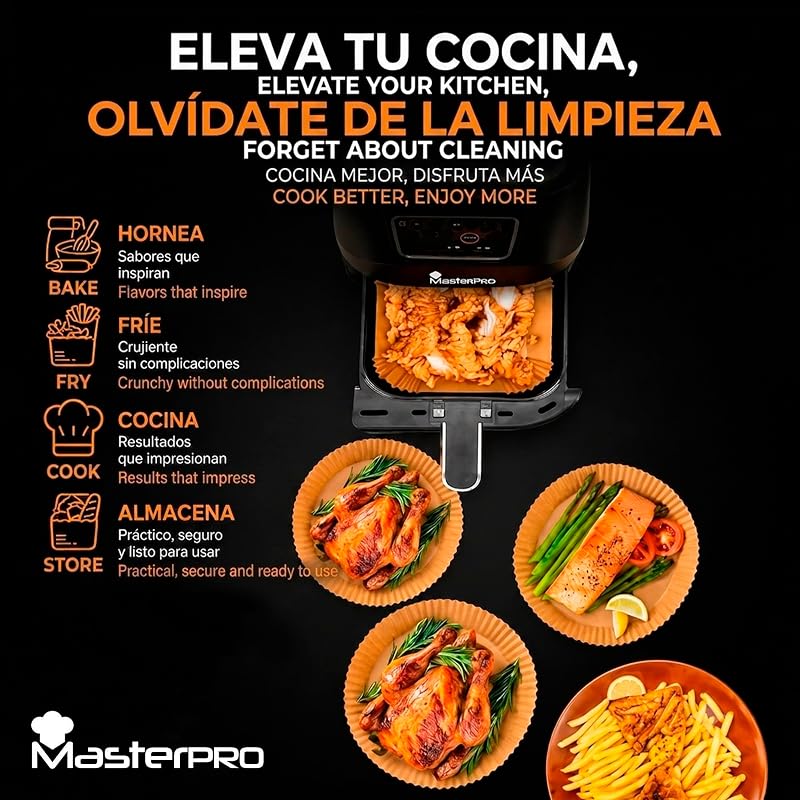 Papel para Freidora de Aire | Pack de 500 Moldes de Papel de Horno Desechable Antiadherente | Compatible con Cosori, Cecotec, Philips| 20x20x4,5cm: Air Fryer de 5 L a 8 L