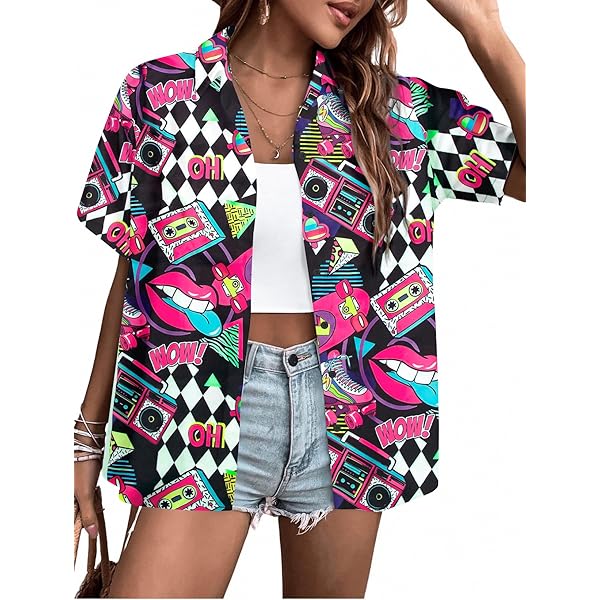 SUPEYA Women's 60s 70s Hippie Flower Cap Sleeve T-Shirt - Color Contrast Summer Top