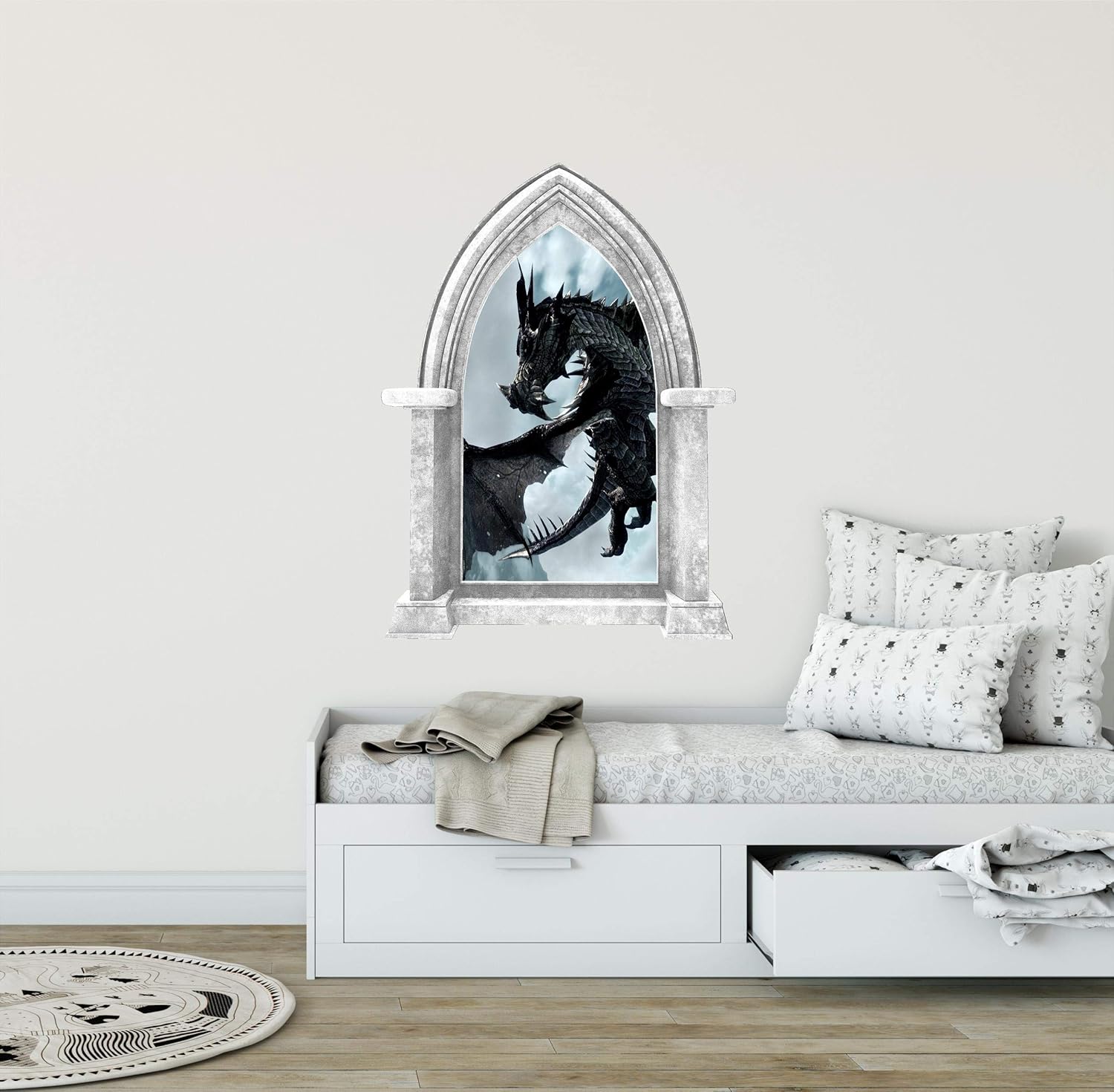 ブラック 装飾 窓 城 プレイルーム ファンタジーフェアリーテール 中世 1 大理石 B07gq5bd2c お城 壁画 スケープ ウォールアート 子供用 壁 デカール 24インチ ドラゴン ゲームオブスローンズ ステッカー 神話 ウォールステッカー 贅沢品