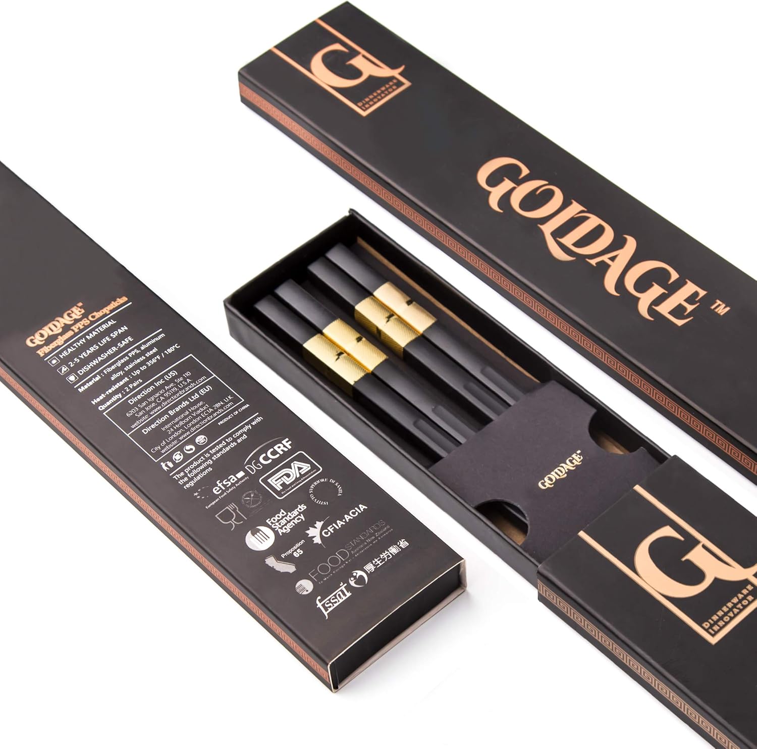 Goldage 2Pairs Fiberglass DishwasherSafe Chopsticks (Hourglass Gold