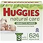Huggies Natural Care Sensitive Baby Wipes, Unscented, 3 Refill Packs (624 Wipes Total)
