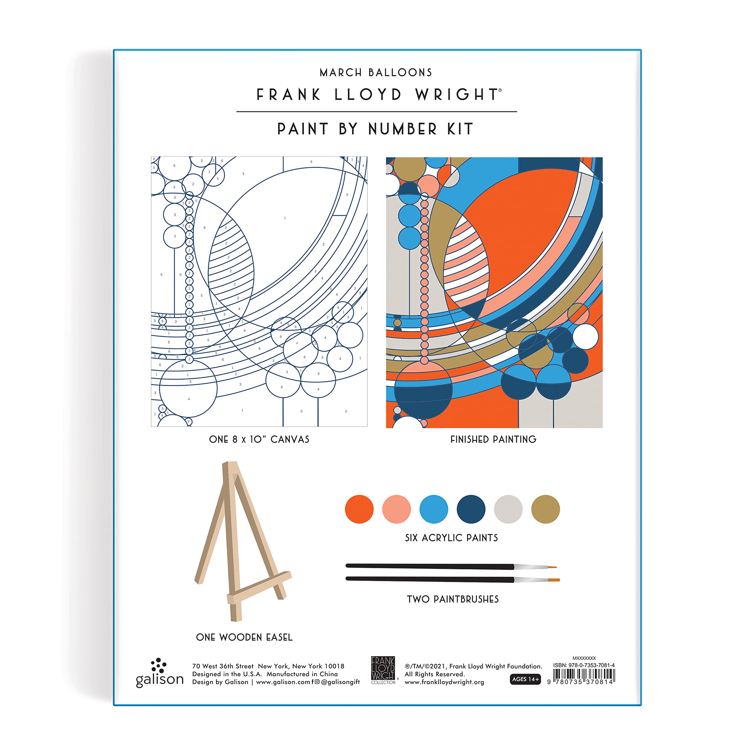 Galison Galison Frank Lloyd Wright March Balloons Paint by Number Kit from Includes 1 Canvas (8” x 10