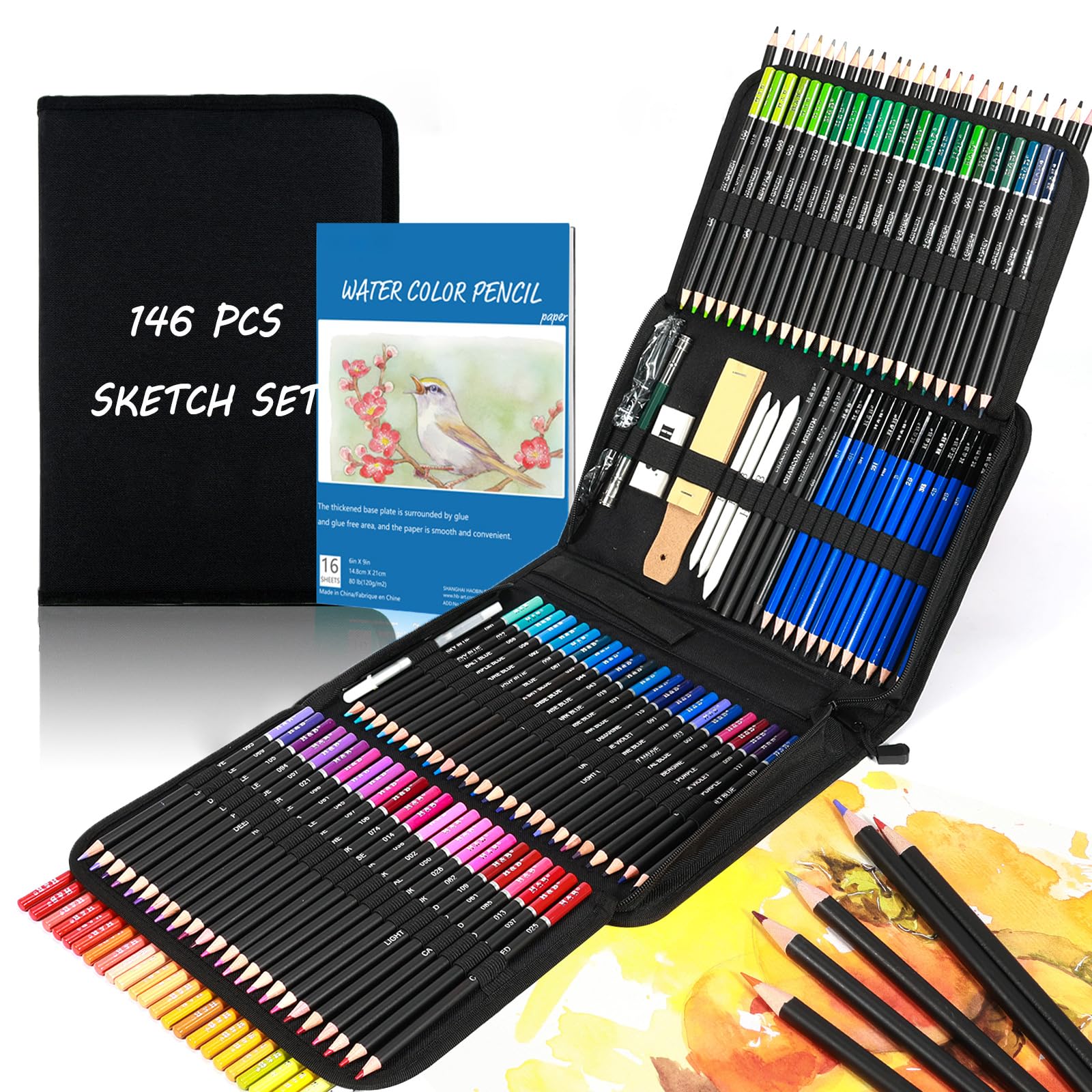 146Pcs Drawing and Sketching Colored Pencils Set, Art Supplies Include Sketch Charcoal Colored Metallic Watercolor Graphite Mark Pencils, Professional Drawing kit and Sketchbook for Artists Adult