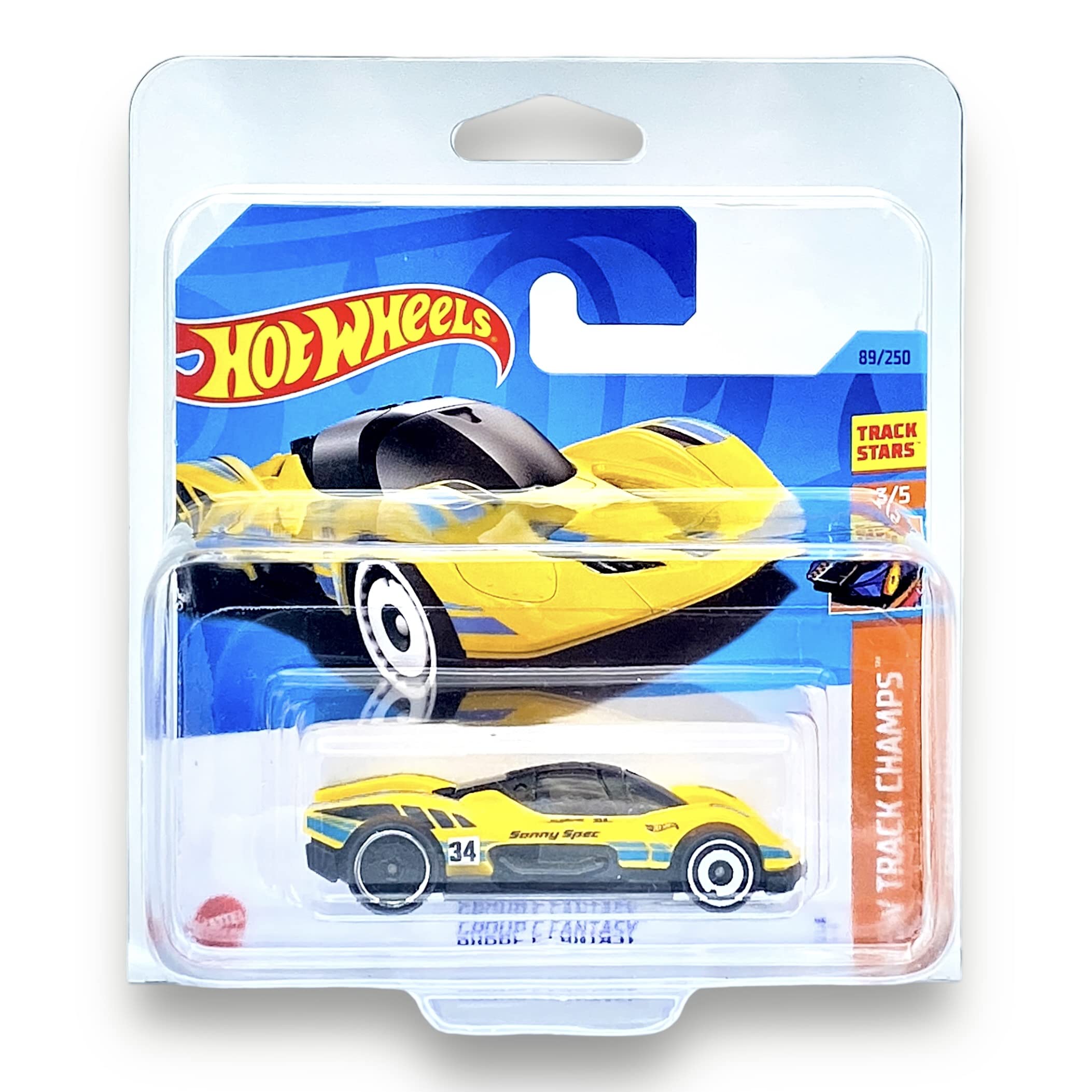 Hot Wheels Group C Fantasy (Yellow) 3/5 HW Track Champs - 2023-89/250 (Short Card) - COMES IN A KLAS CAR KEEPER PROTECTIVE COLLECTORS CASE - HKK39