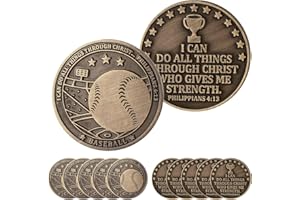 Hinly 12pcs Christian Sport Coin for Young Athlete I Can Do All Things Through Christ Who Gives Me Strength Bulk Gift for Player Challenge Team Gold Coin Philippians 4:13 (Baseball)