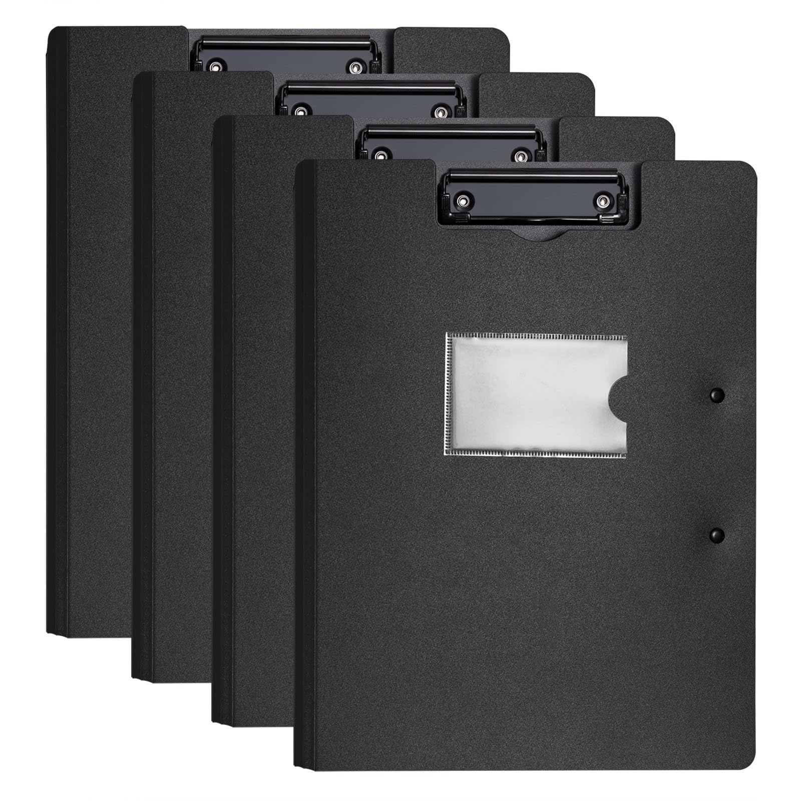 Hotyin A4 Clipboard, 4 Pack Clipboards with Double Clips, Plastic Clipboard Folder, Fold Over Clip Boards with Pocket for Office School Supplies, Black