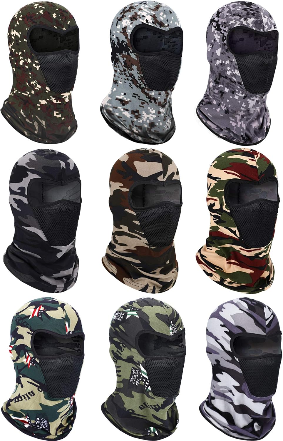 9 Pieces Summer Balaclava Face Cover Breathable Sun Dust Protection Neck Gaiter Scarf Full Face Cover for Outdoor Activities (Camouflage) at  Men’s Clothing store