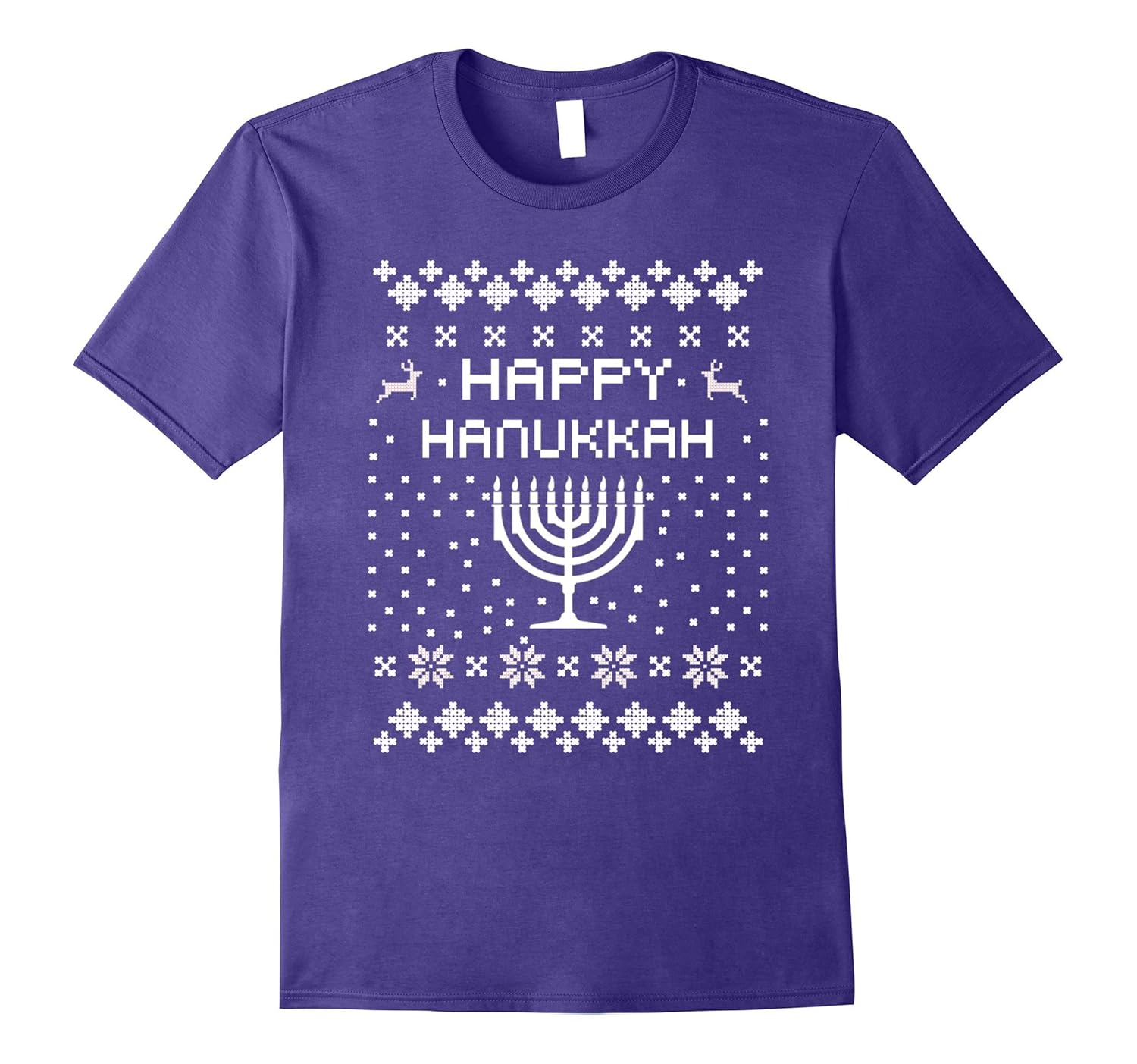 Happy Hanukkah Ugly Christmas Sweater Style Menorah T-Shirt-ANZ