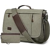 17.3 Inch Messenger Bag for Men: 2PCS Laptop Bag PU Leather Canvas Work Briefcase Large Office