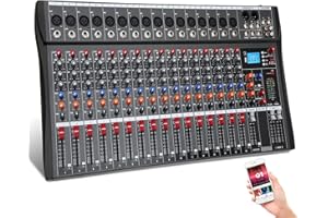 BEENDOU 16-Channel Wireless Audio Mixer,Professional DJ Equipment, Console with Bluetooth USB, DJ Mixer with Effects, Sound Board with 48V Power, RCA Input/Output for Professional and Beginners (16-Channel)