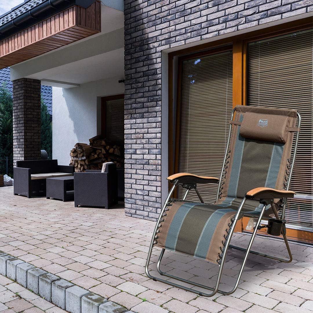 Timber Ridge Zero Gravity Chair Oversized Recliner Padded Folding Patio Lounge Chair 350lbs Capacity Adjustable Lawn Chair with Cup Holder, Headrest, for Outdoor, Camping, Patio, Lawn : Garden & Outdoor