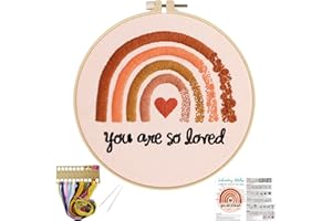 Louise Maelys Boho Rainbow Embroidery Kit for Beginners,Cross Stitch Adults Starter Including Cloth Hoop Threads Needles and 