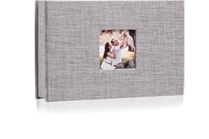 HENPISEN Photo Album 4x6 with 100 Pockets,Slip-in Picture Albums,Linen Cover Memory Book with Front Window,Black Page Vertical Photo Book for Wedding,Family,Anniversare,Baby,Vacation(Grey)