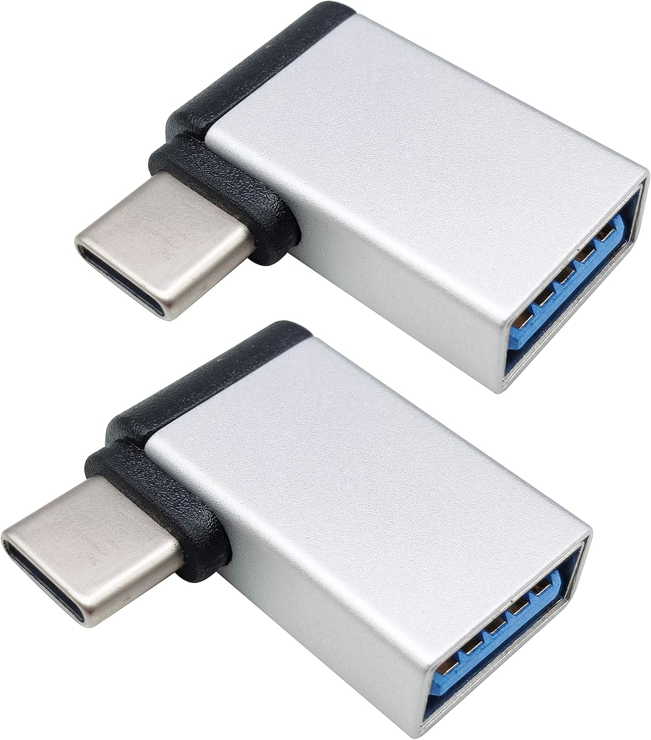 AAOTOKK 90 Degree C-Type Male to USB A 3.0 Female Converter,Suitable for Mobile(OTG) Smartphones,Laptops,Mouse Keyboards,more USB and C-Type Devices(2-Pack silver M/F)