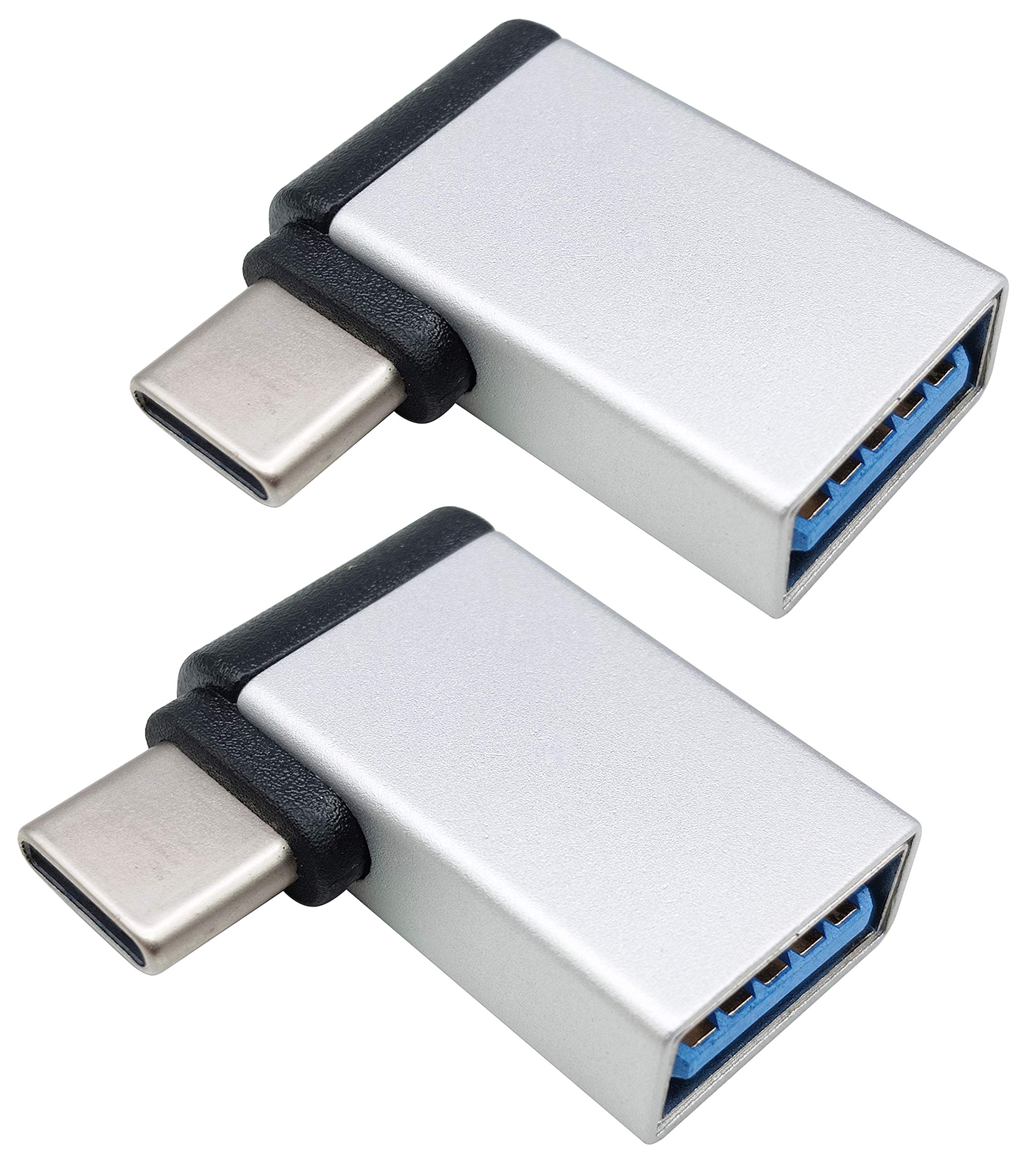AAOTOKK 90 Degree C-Type Male to USB A 3.0 Female Converter,Suitable for Mobile(OTG) Smartphones,Laptops,Mouse Keyboards,more USB and C-Type Devices(2-Pack silver M/F)