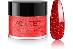 Aokitec Glitter Red Dip Powder, 1OZ Pigment Pro Nail Dip Powder for French Manicure Nail Starter & Professional Home DIY Salon Use Party Festival Gift Keep Long-lasting Dip Nails