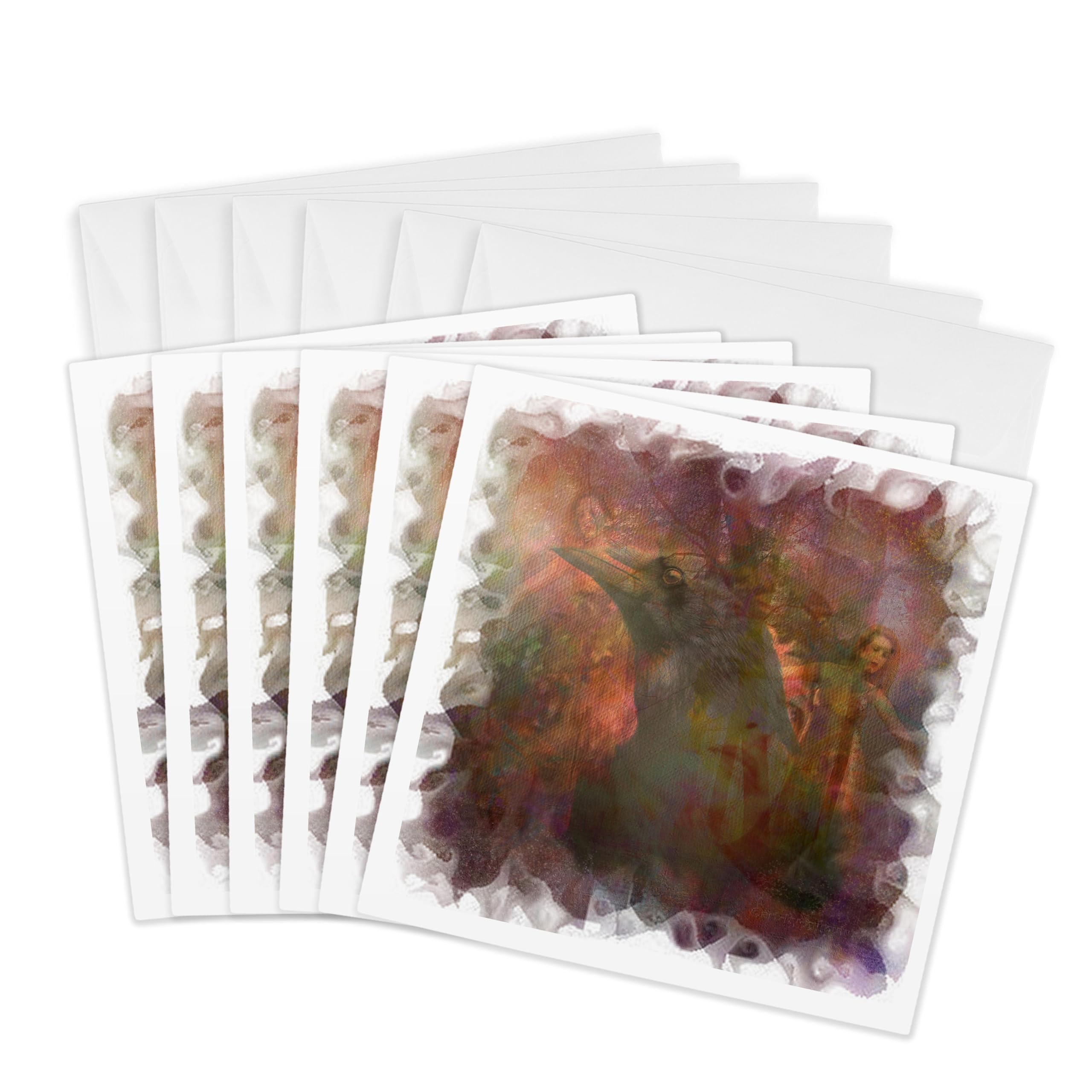 3Drose Magic of Dawn Raven Crow Mystery Fog Fairy Elf Dancing Dawn Eos Morning - Greeting Cards, 6 by 6-inches, Set of 6 (gc_21753_1)