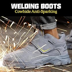 GLANOUDUN Steel Toe Boots for Men Grey Slip On