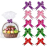 Kolewo4ever 20 Pack 30x44 inches Valentines Basket Bags Pull Bow Set 10 Packaging Bags Valentine Cellophane Wrap 10 Ribbon Bows For Easter