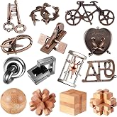 Syhood 14 Pcs Metal Brain Teaser Puzzles for Adults Party Game,Vintage | Ring Interlock Iq Lock, Mind-challenging Logic Game, Christmas Party Table Gift, Metal Wood Mixed Brain Training Puzzles