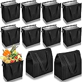 Locmeo 10 Pack Large Insulated Grocery Bags Reusable Shopping Bags with Zippered Top 13 x 12 x 7 Inch Thermal Cooler Totes Bulk with Handles for Hot Cold Food Delivery Refrigerator(Black)