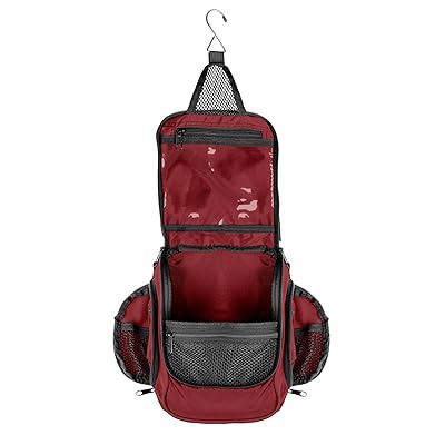 Compact Hanging Toiletry Bag &amp; Organizer | Water Resistant, Mesh Pockets, Sturdy Hook Red