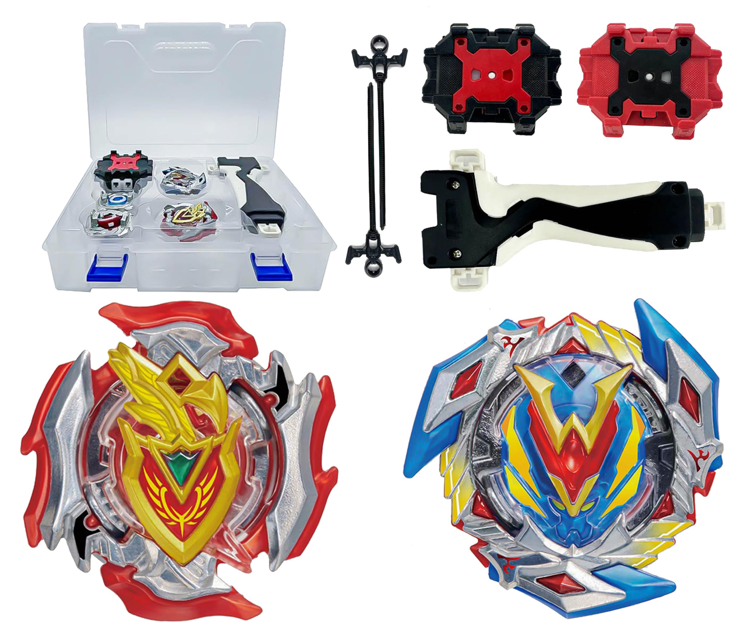 Gytobytle104 & 105 Bey Kampfkreisel Metal Fusion Blade Kreisel Set mit Launcher Griff Valtryek Achilles (Erweiterte Version)