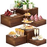 LEIFEOSH 6 Pack Wooden Risers Display Stands Rustic Wood Cake &amp; Cupcake Stands for Party Square Food Risers for Buffet Wooden Crates for Display Home Decor
