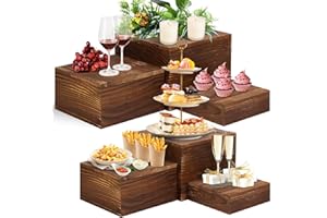 LEIFEOSH 6 Pack Wooden Risers Display Stands Rustic Wood Cake & Cupcake Stands for Party Square Food Risers for Buffet Wooden Crates for Display Home Decor