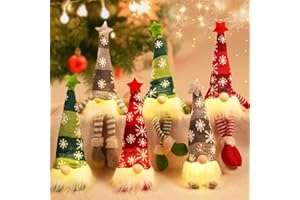HINZER 6 Pack Gnomes Christmas Decorations 13.7" Lighted Swedish Tomte Xmas Gnome Plush Elf Doll Scandinavian Santa Christmas Ornaments Holiday Indoor Home Tabletop Decorations Gifts, Red Green Gray
