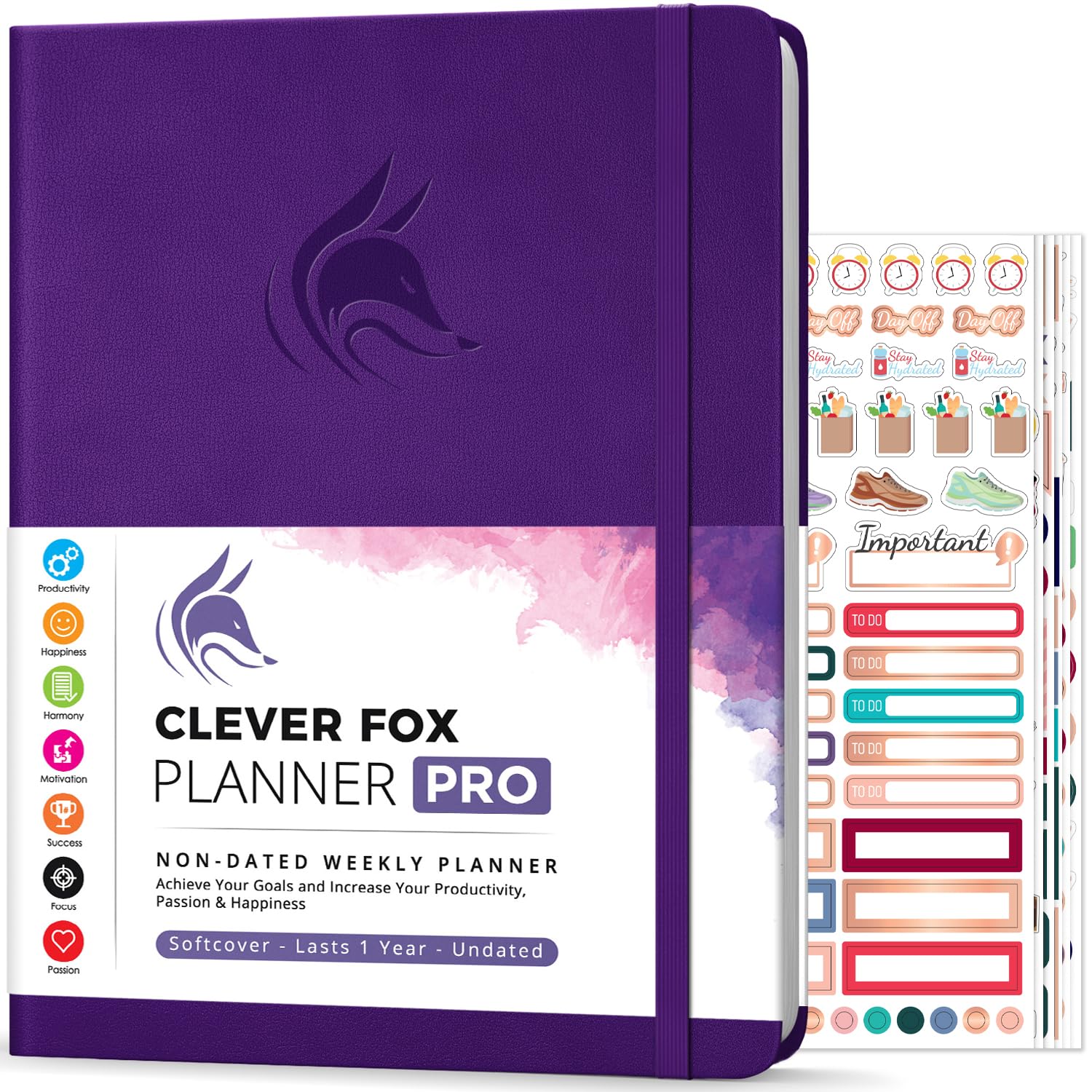 Clever Fox Planner PRO – Weekly & Monthly Life Planner to Increase Productivity, Time Management and Hit Your Goals, 21.5x28cm (Purple)