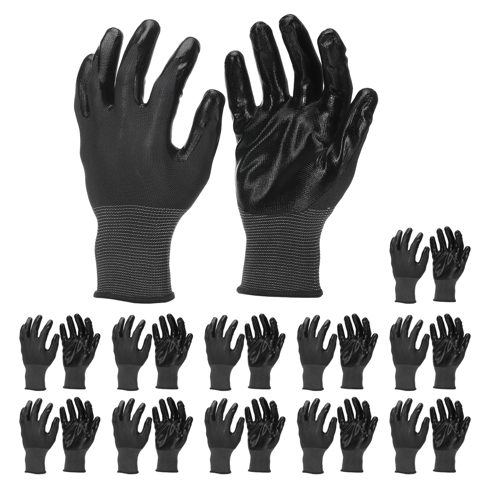 PATIKIL Safety Work Gloves Nitrile Coated 12 Pair Non-slip Gardening Gloves Seamless Knit Working Gloves with Grip for Women Men Warehouse Black XX-Large Size