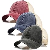 3 Pack Mesh Baseball Cap for Men & Women, Vintage Washed Cotton Distressed Trucker Hat with Mesh Back, Low Profile Unstructured Dad Cap