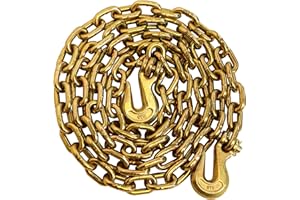 SCIEO G80 Transport Binder Chain 3/8'' x 10FT Heavy Duty Logging Chain, Tie Down Binder Chain with Safety Grab Hooks, 7,100 lbs Safe Working Load Trailer Chain for Cargo, Transporting Binding&Towing