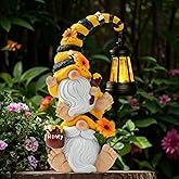 QZZP Solar Bee Garden Gnomes with LED Lantern – Waterproof Stacked Outdoor Decor for Yard, Patio – Unique Gnome Gift for Women, Mom, Grandma (Weatherproof Resin, Outdoor Statues)