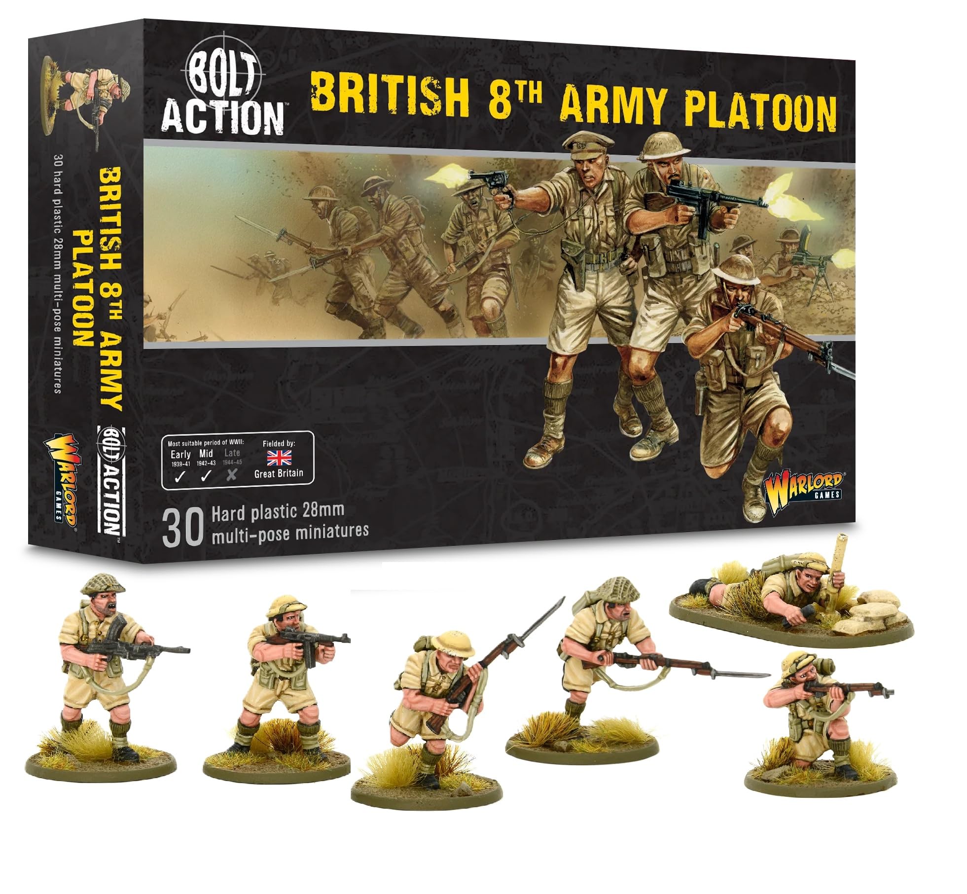 Warlord Games British 8th Army Infantry - 28mm Scale Plastic Miniatures for Bolt Action Highly Detailed World War 2 Miniatures for Table-top Wargaming