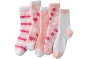 Passionbility Slipper Socks Women - Colorful Warm Fuzzy Crew Socks Cozy Soft for Winter Pink Heart Pattern Set