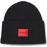 HUGO Men's Woven Logo Ribbed Knit Hat