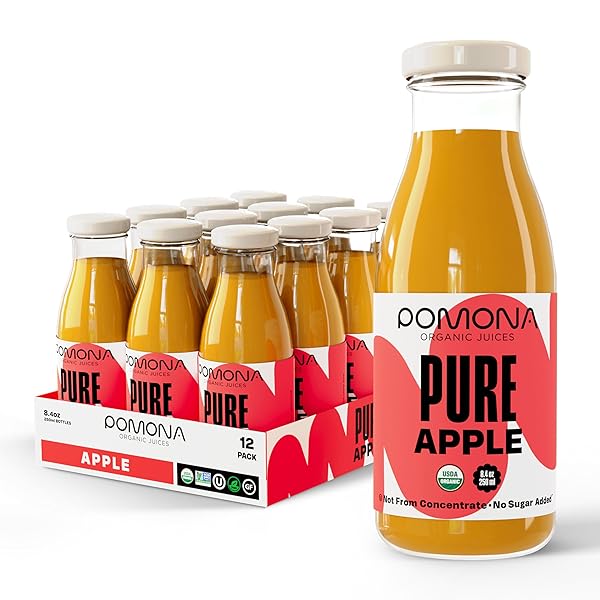 POMONA ORGANIC APPLE JUICE (PACK OF 12), 8.4 OZ GLASS BOTTLES