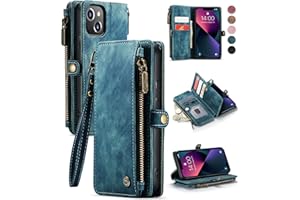 Defencase for iPhone 13 Case, for iPhone 13 Case Wallet for Women Men, Fashion Durable PU Leather Magnetic Flip Strap Wristlet Zipper Card Holder Wallet Phone Case for iPhone 13 [6.1 inch], Blue