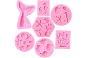 MAGIGIFT Mermaid Theme Cake Fondant Mold - Mermaid Tail Seahorse Seashell Starfish Mold for Cake Decoration, Chocolate, Candy, Cupcake Decor