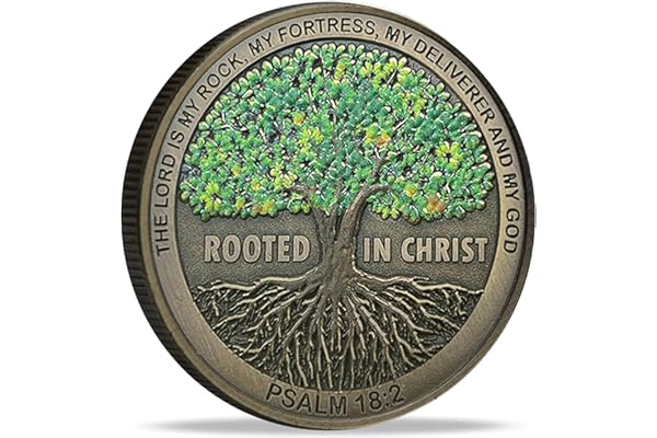 Rooted in Christ The Lord is My Rock, My Fortress, My Deliverer Faith-Based Christian Challenge Coin Bible Verse Gift (Single Coin)