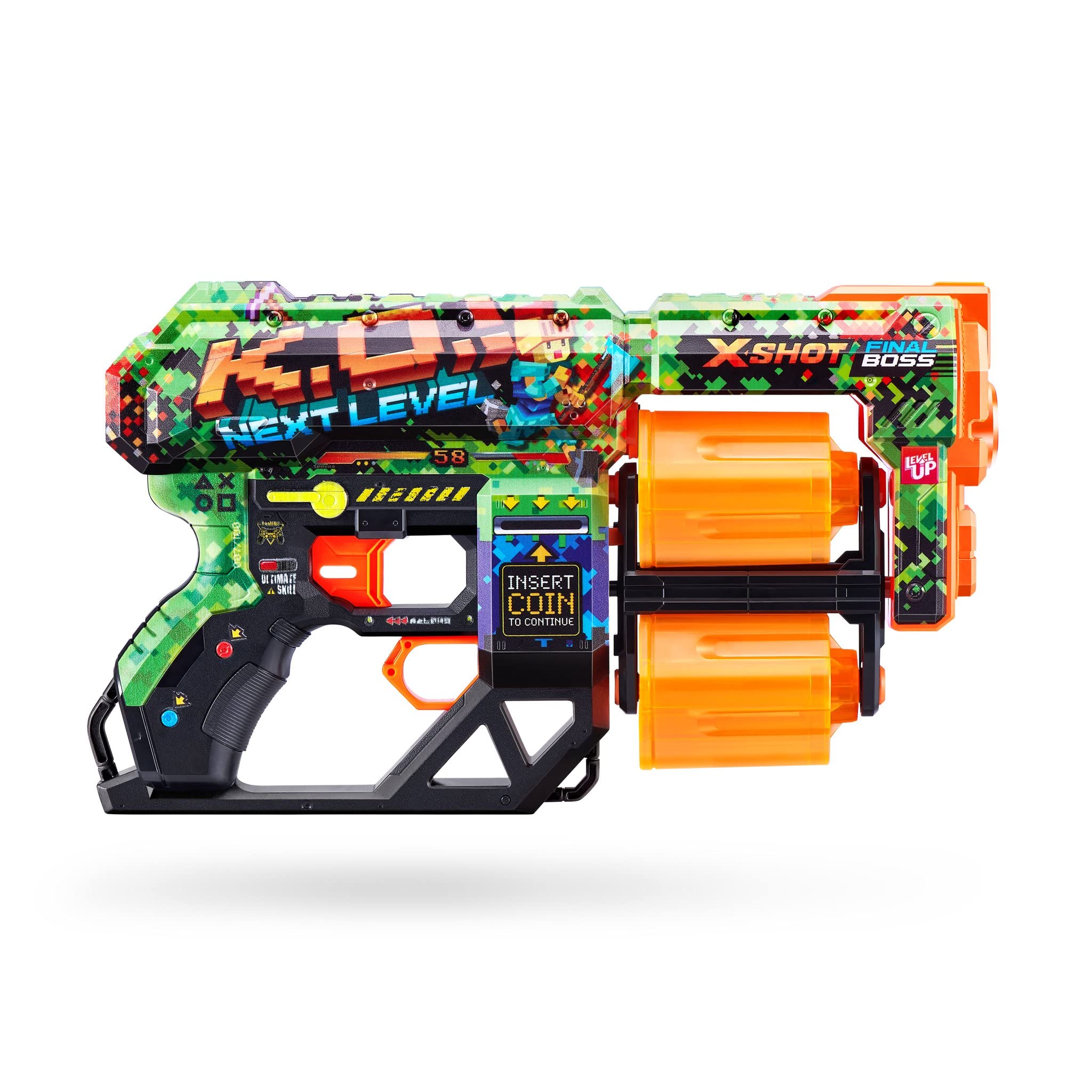X-Shot Skins Dread - K.O - Spring Pressure Dart Blaster with Double Drum Magazine, 12 Darts & Unique Look
