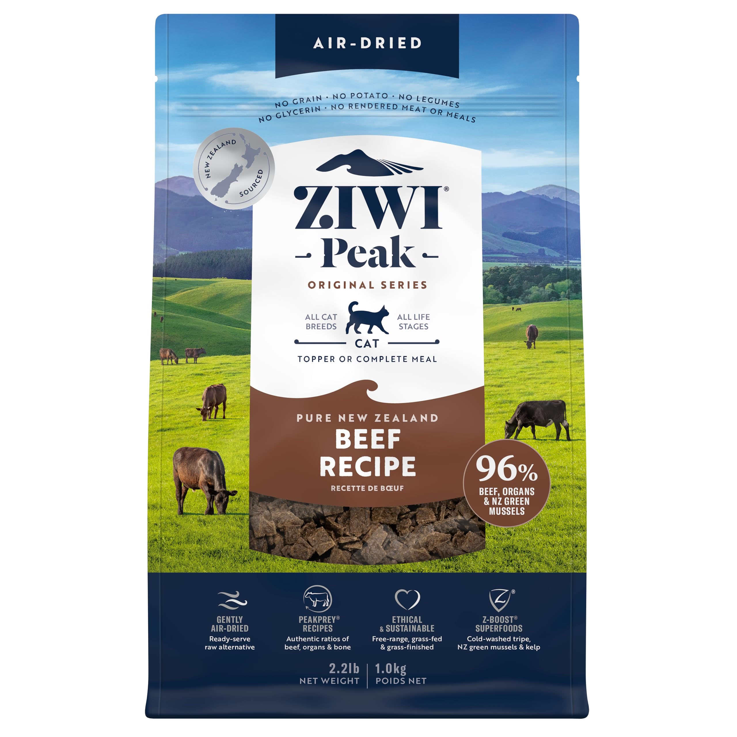 ZIWI Peak Dry Cat Food (Air Dried) - Complete High Protein Cat Biscuits, Grain Free Kitten/Adult/Senior Cat Food Dry - New Zealand Beef Recipe, 1kg โ image 1
