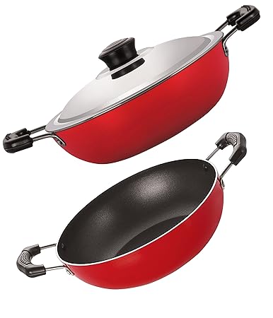 Nirlon Non-Stick Aluminium Cookware Set, 2-Pieces, Red (2.6mm_KD12_DKD(B))